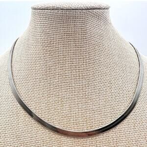 Vintage 70s Silver Tone Omega Chain Necklace Snake Choker Statement Jewelry Y2K